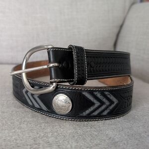 Black Leather Belt with Silver Buckle